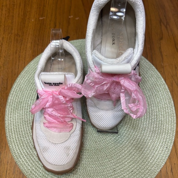 Kate Spade White Sneakers with Pink Ribbon Laces - Picture 6 of 8